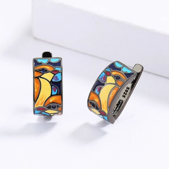 Sterling silver earrings with Multicolor acrylic accents. - Picture 3 of 4